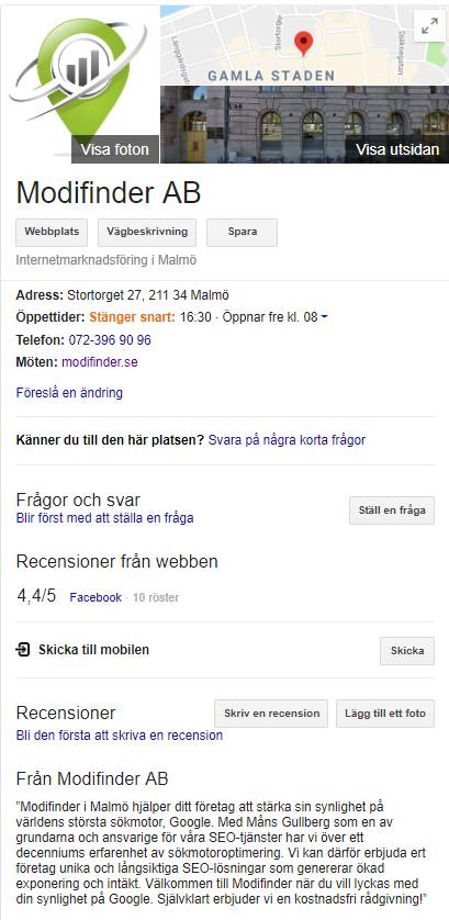 Если вы создали профиль Google My Business для своей парикмахерской в ​​Мальмё, вы увеличите свои шансы на то, что вас увидят в локальном поиске