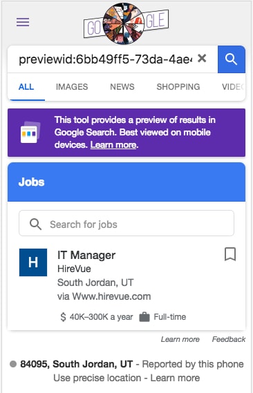 Эта функция позволит нам увидеть, как будет выглядеть конечный результат в «Google для вакансий»