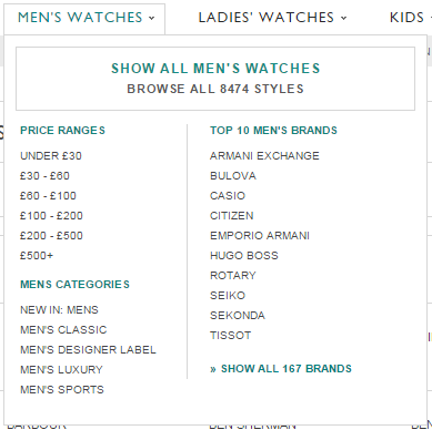 Пользователи могут не только легко получить доступ к категории высшего уровня для мужских часов, но и выбрать любой бренд или стиль мужских часов из любой точки сайта