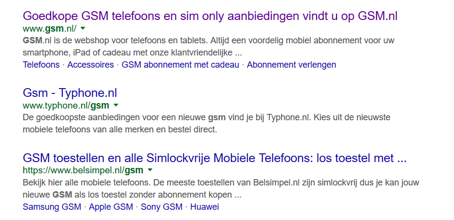 nl першыя арганічныя вынікі ў Google