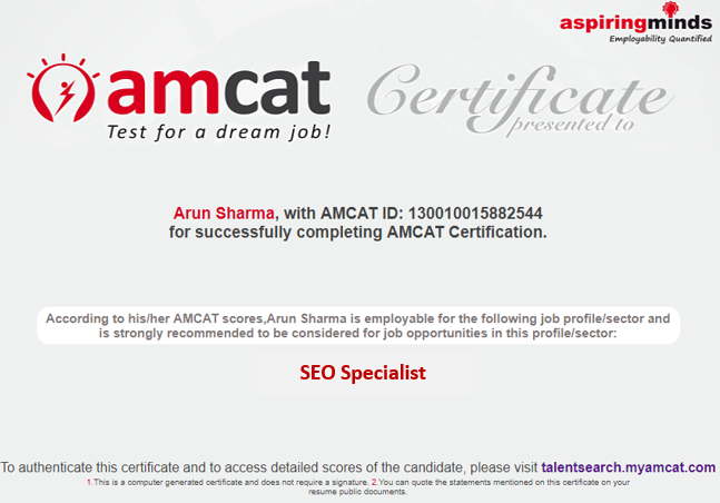 Zostajesz certyfikowanym przez AMCAT specjalistą SEO