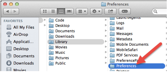 W folderze Otwórz bibliotekę preferencji znajdź pliki z nazwą aplikacji lub jej nazwą, a następnie przenieś wszystkie pliki docelowe do Kosza