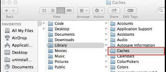 Krok 6: Usuń skrytki Tak samo jak w poprzednich dwóch krokach, musisz otworzyć folder Cache w Bibliotece, a następnie wyrzucić pliki określonej aplikacji